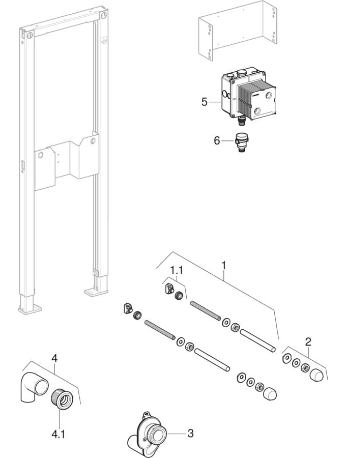 Elementy montażowe do pisuaru Geberit Duofix, 122 cm, Joly/Visit