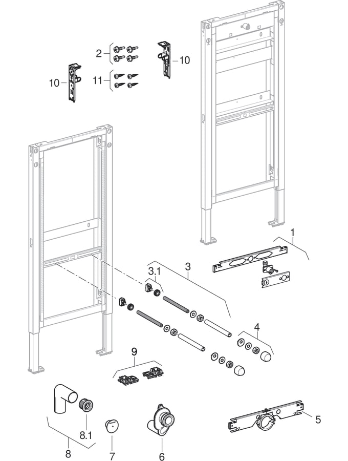 Elementy montażowe do pisuaru Geberit Duofix, 112 cm